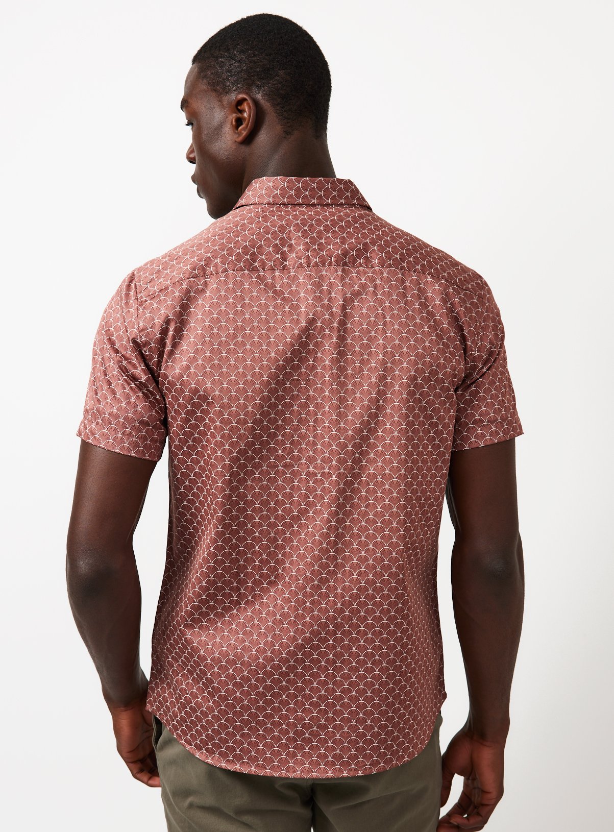 Dark Pink Geometric Print Satin Short Sleeve Shirt XL - Image 5 thumbnail